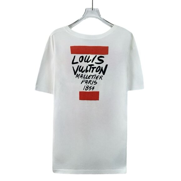 Louis Vuitton White Logo Print Cotton Round-Neck Short-Sleeve T-Shirt Size S Mad - Picture 2 of 8